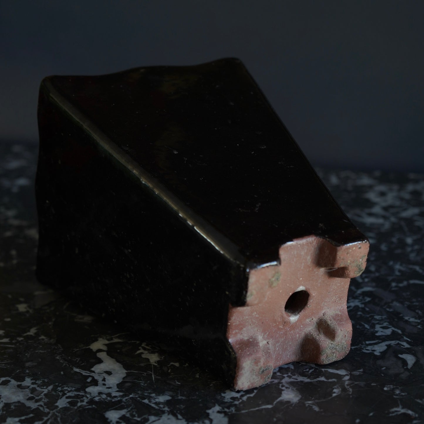 Mid-Century Japanese Black Tenmoku Glazed Terracotta Bonsai Pot | Wabi-Sabi Folk Craft Planter (8.75")