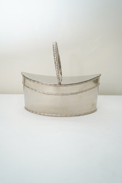 Antique Silver Plate Two Compartment Handled Caddy with Hinged Lids