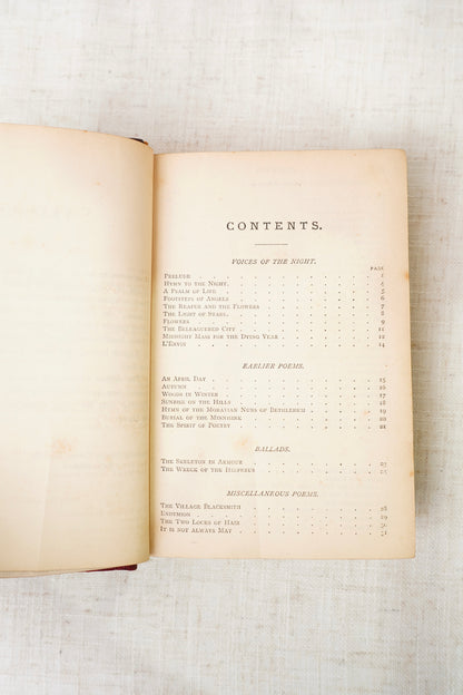 Antique Longfellow Poetry Book Red Leather 1869