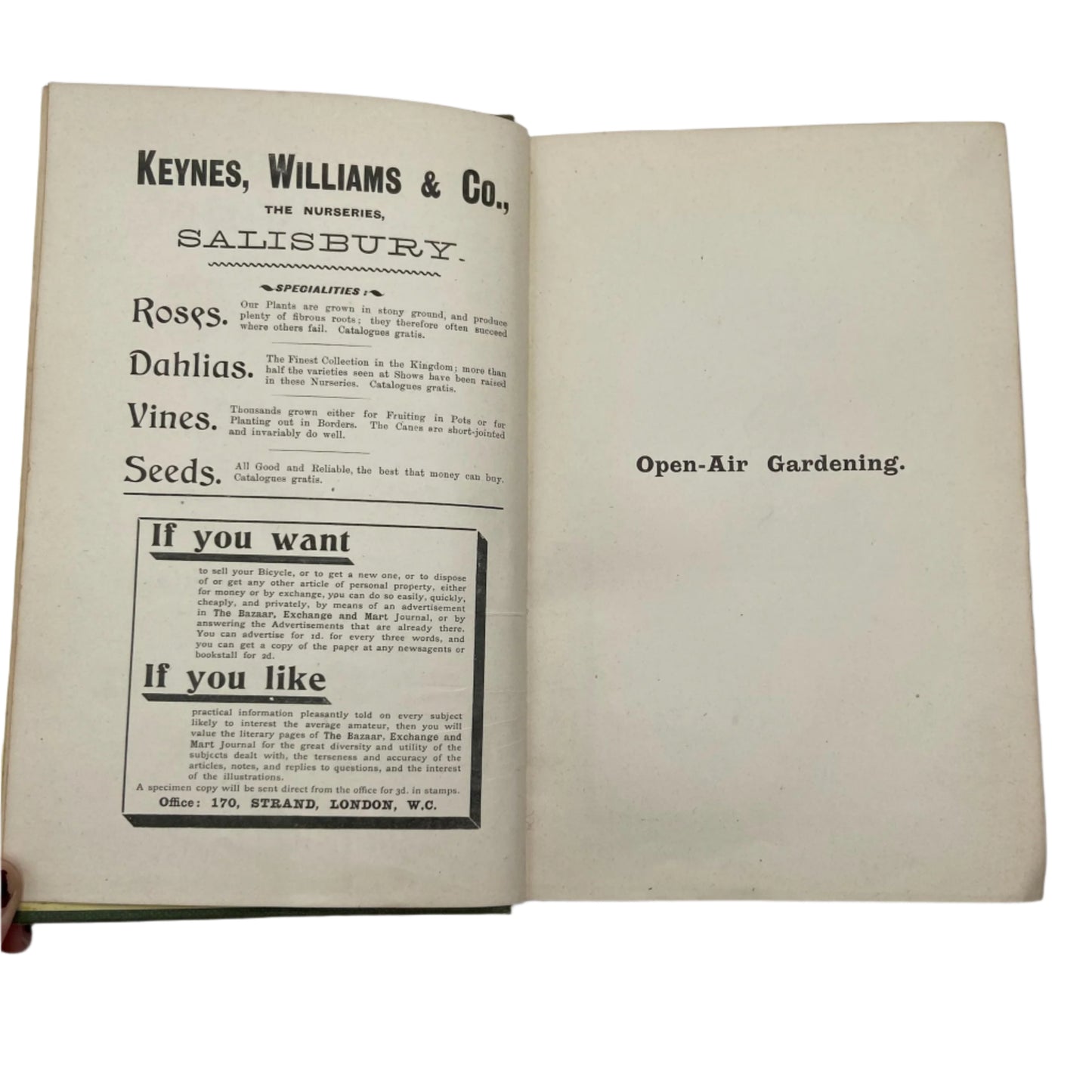 Victorian "Open Air Gardening: The Culture of Hearty Flowers, Fruits, Vegetables" Nature Green Cloth Book