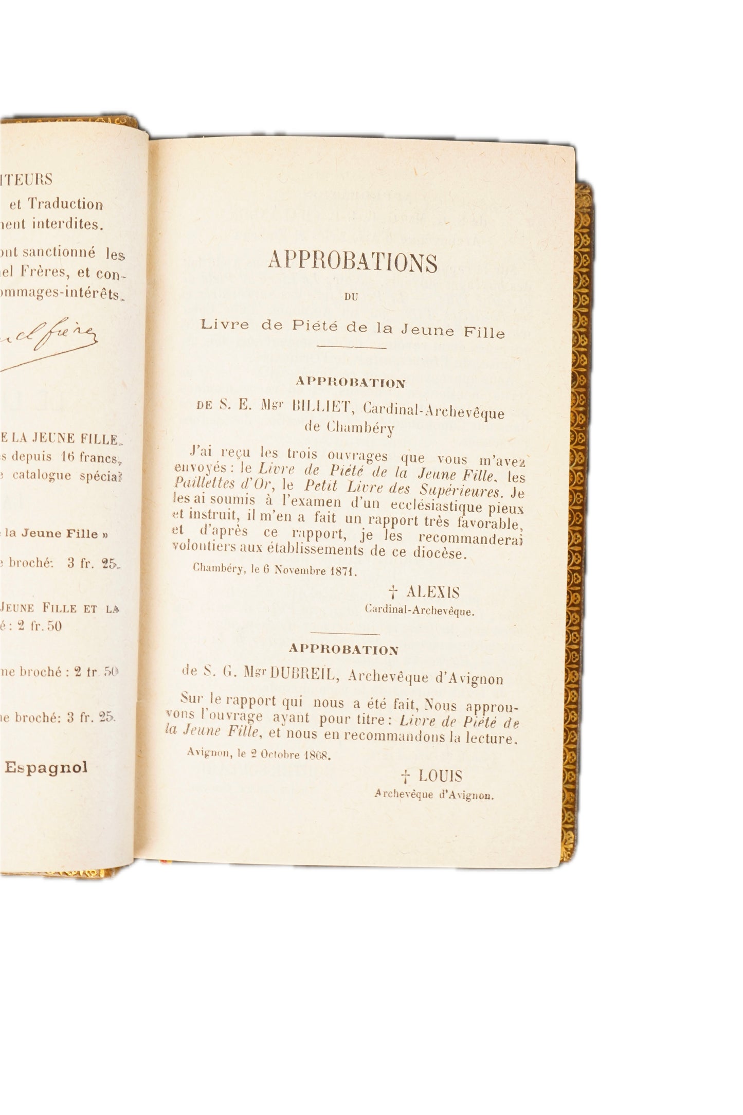 1882 Adrien Sylvain Livre de Piété de la Jeune Fille