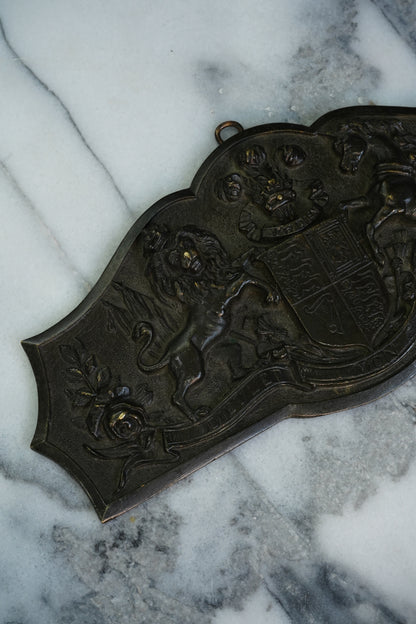 Antique British Royal Coat of Arms Brass Wall Plaque | c1900