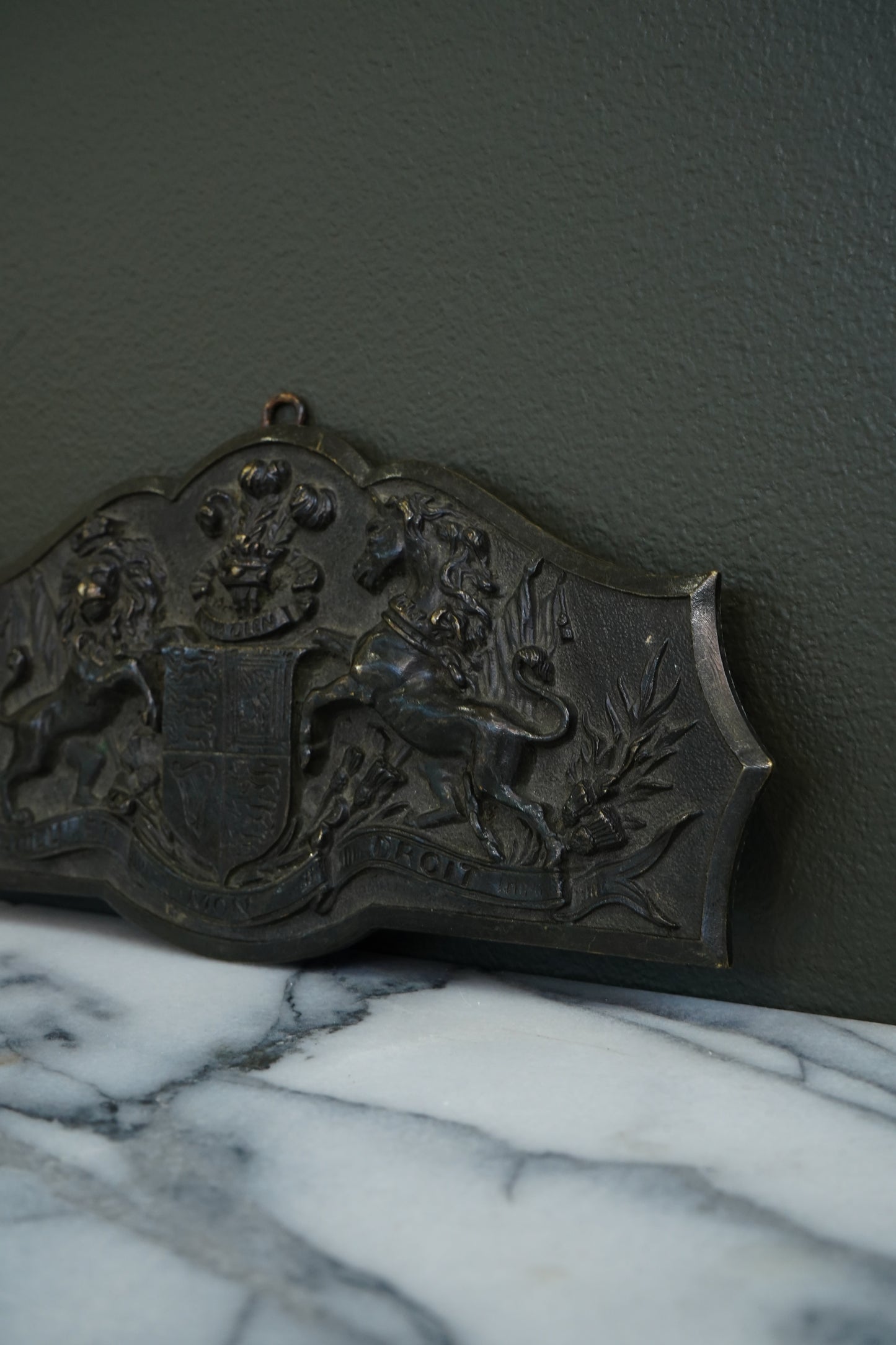 Antique British Royal Coat of Arms Brass Wall Plaque | c1900