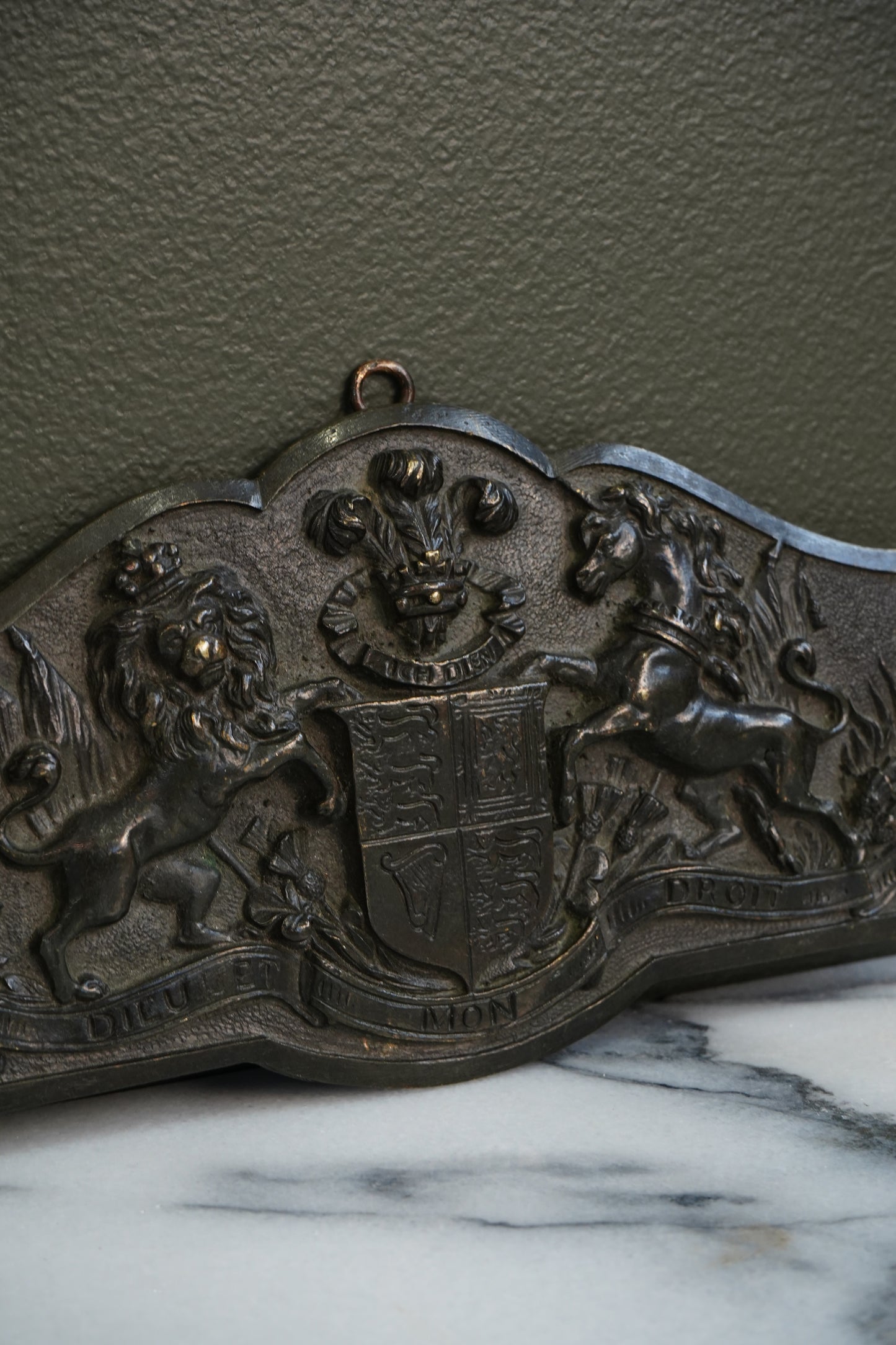 Antique British Royal Coat of Arms Brass Wall Plaque | c1900