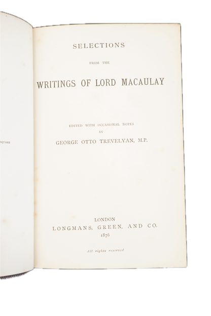1876 Trevelyan Macaulay Selections