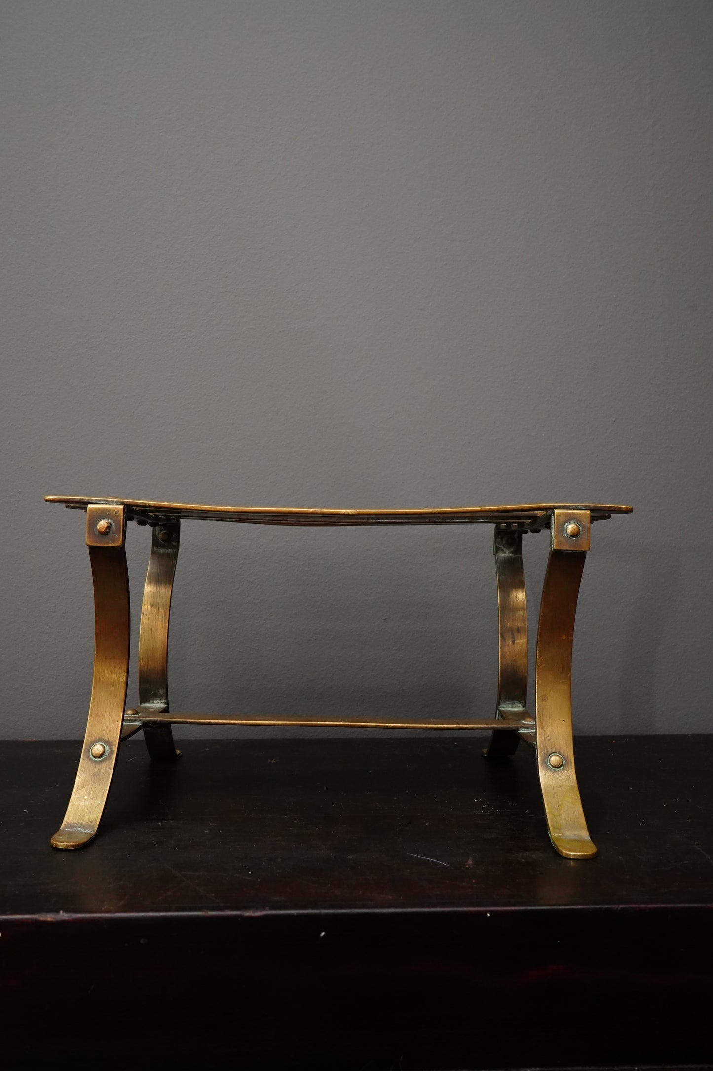 Antique French Brass Trivet or Iron Rest Stand, Riveted Slat Top, c. 1890–1930