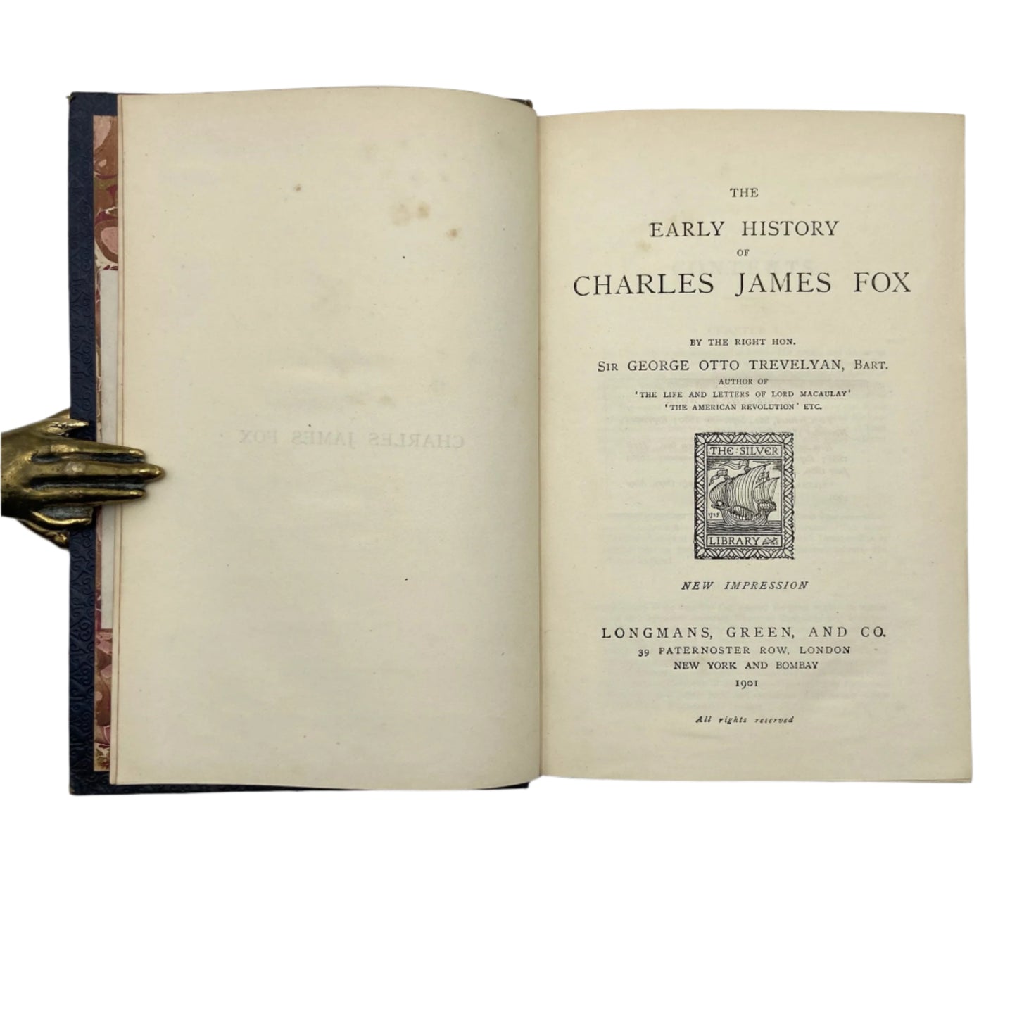 1901 "The Early History of Charles James Fox" Full Blue Leather Prize Binding Book