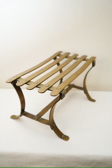 Antique French Brass Trivet or Iron Rest Stand, Riveted Slat Top, c. 1890–1930