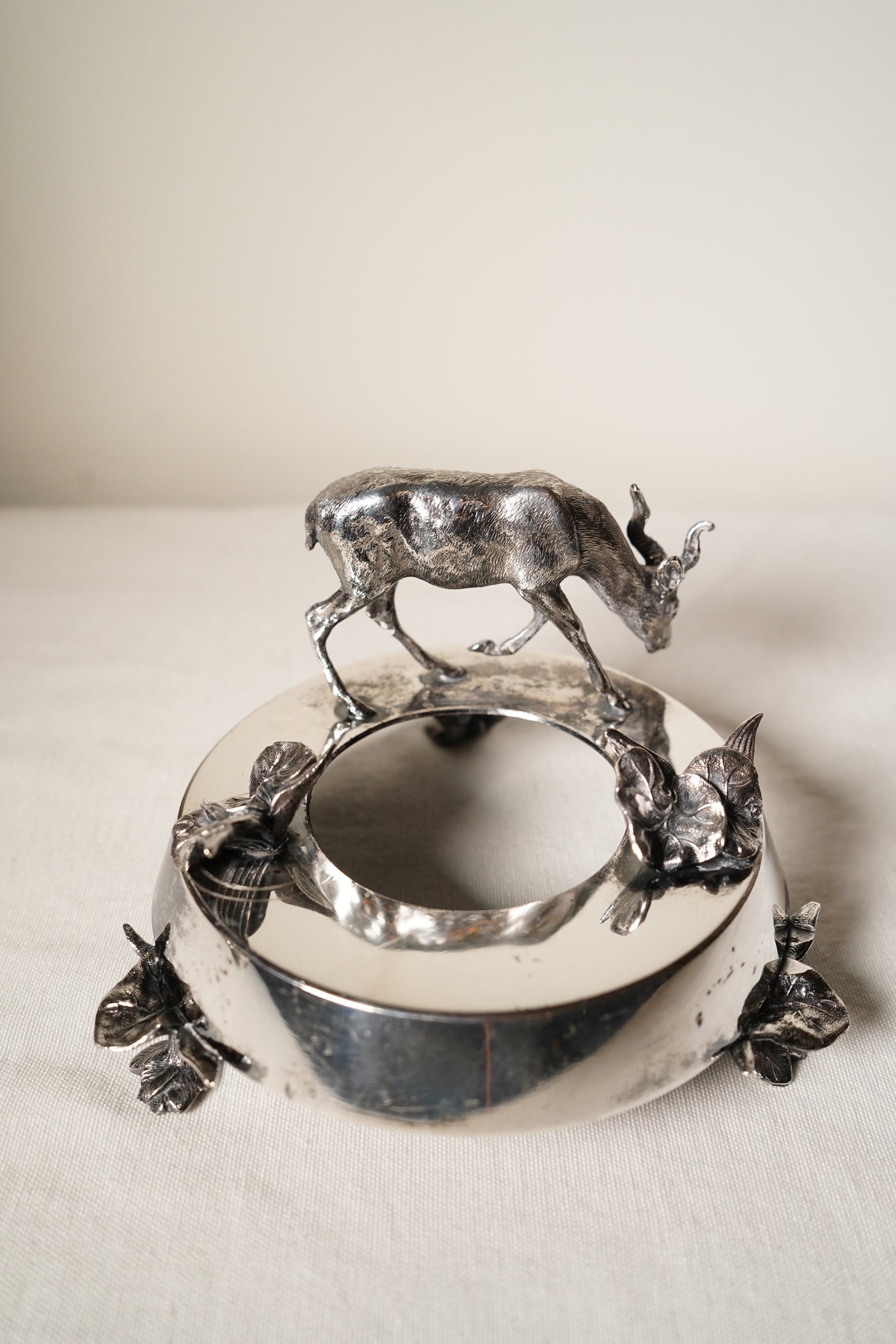 Antique Meriden B Company Silver Plated Figural Goat Crystal Jar or Inkwell Stand