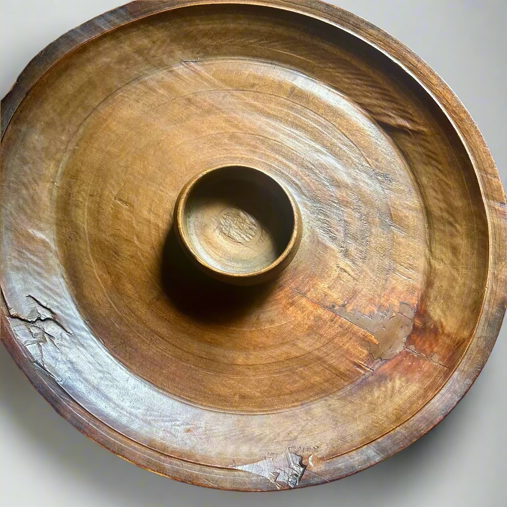 Large wooden bowl with a smaller central container 