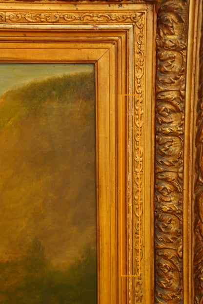 Antique Sheep Oil Painting Landscape, Oil on Board