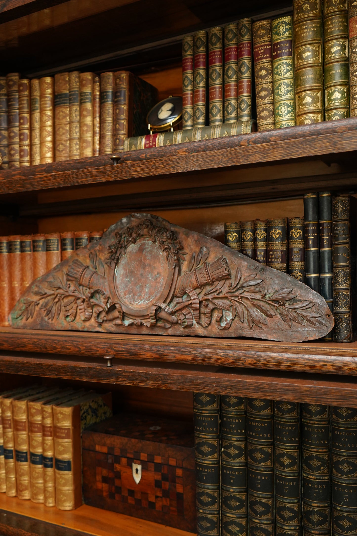 Antique French Bronze Overdoor Pediment with Louis XVI Cartouche | French Bronze Architectural Salvage