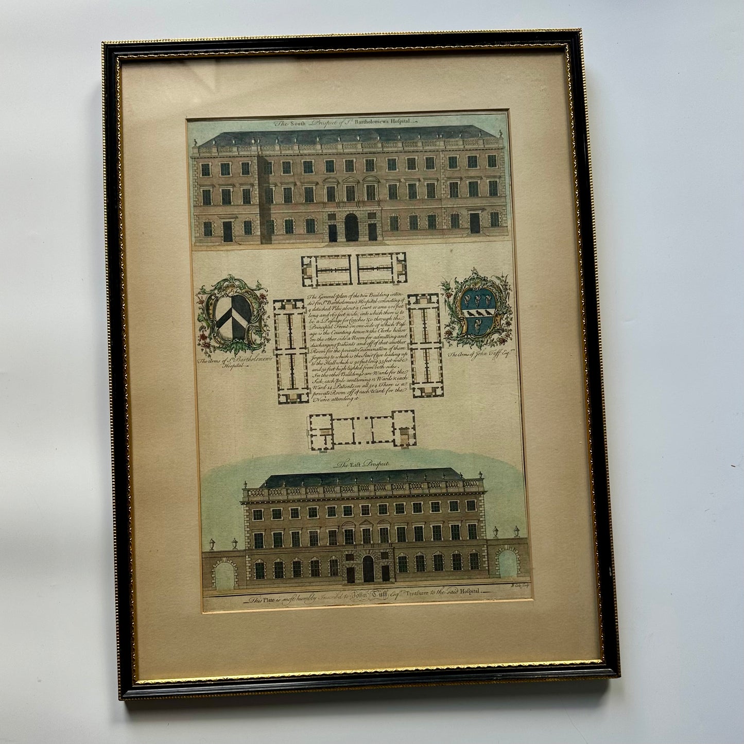 18th-Century Architectural Engraving of St. Bartholomew’s Hospital by Benjamin Cole (Hand-Colored) | Antique English Architectural Engraving