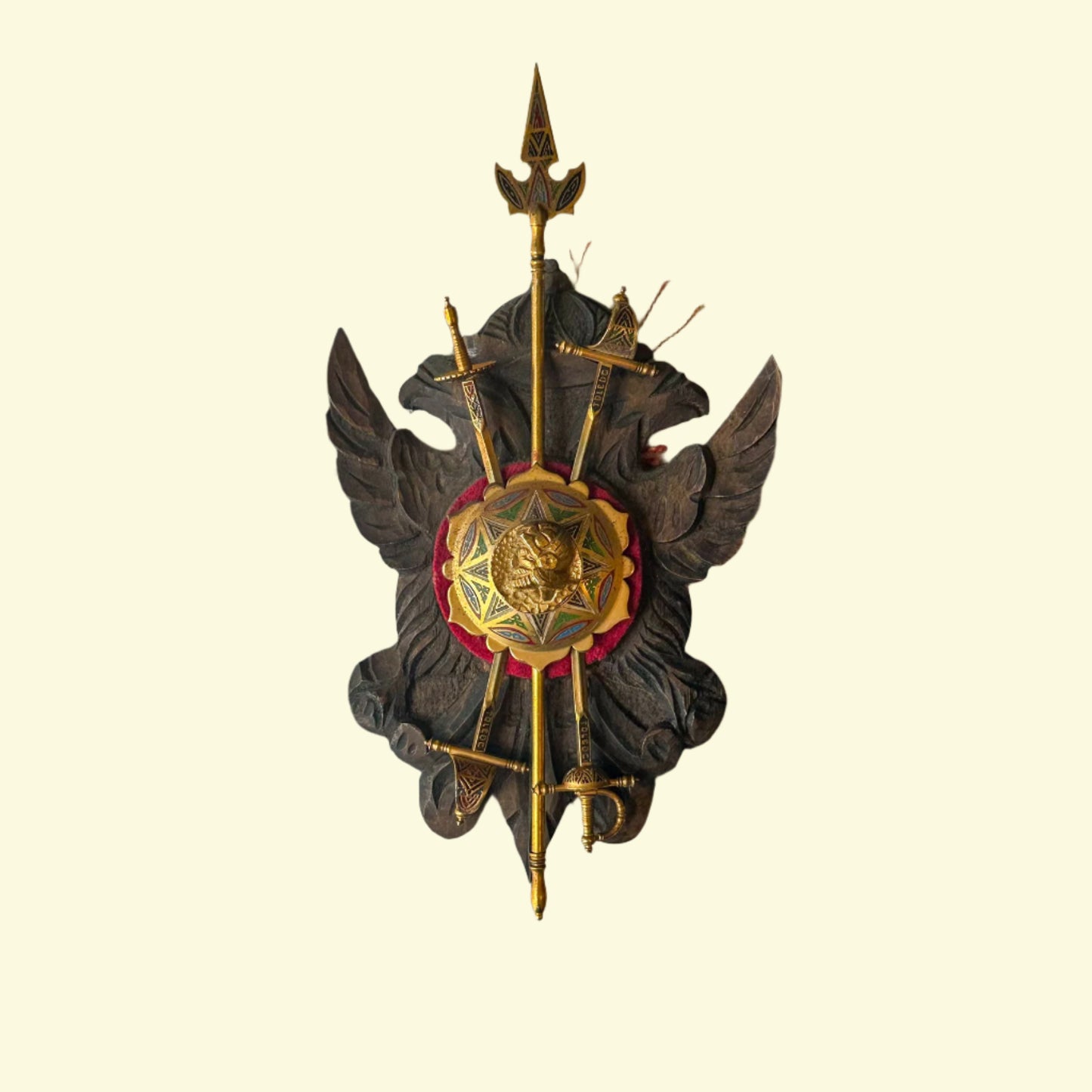 Vintage Spanish Toledo Miniature Wall Plaque | Hand-Carved Heraldic Crest