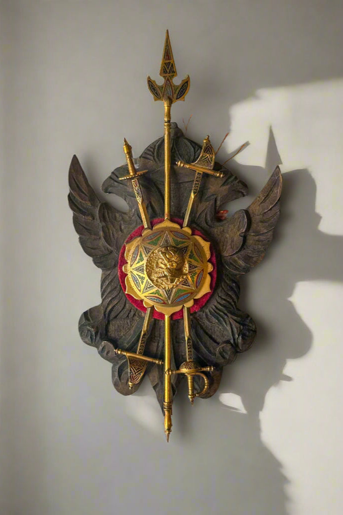 Vintage Spanish Toledo Miniature Wall Plaque | Hand-Carved Heraldic Crest