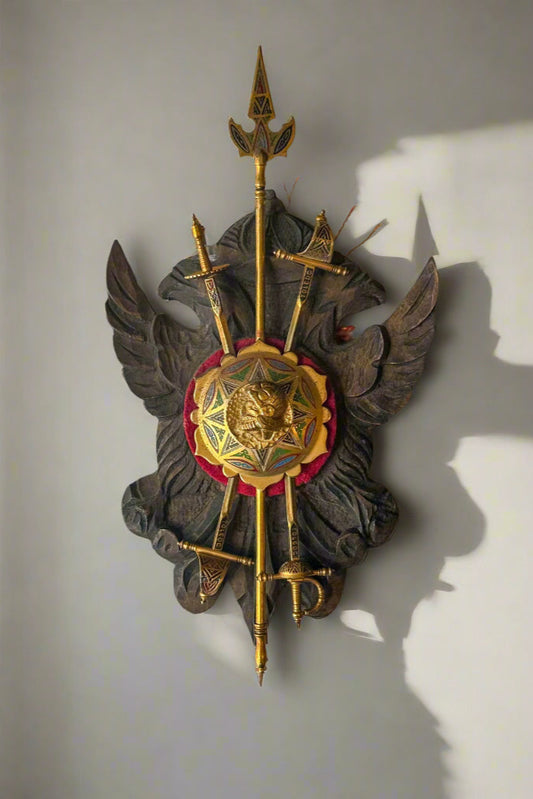 Vintage Spanish Toledo Miniature Wall Plaque | Hand-Carved Heraldic Crest