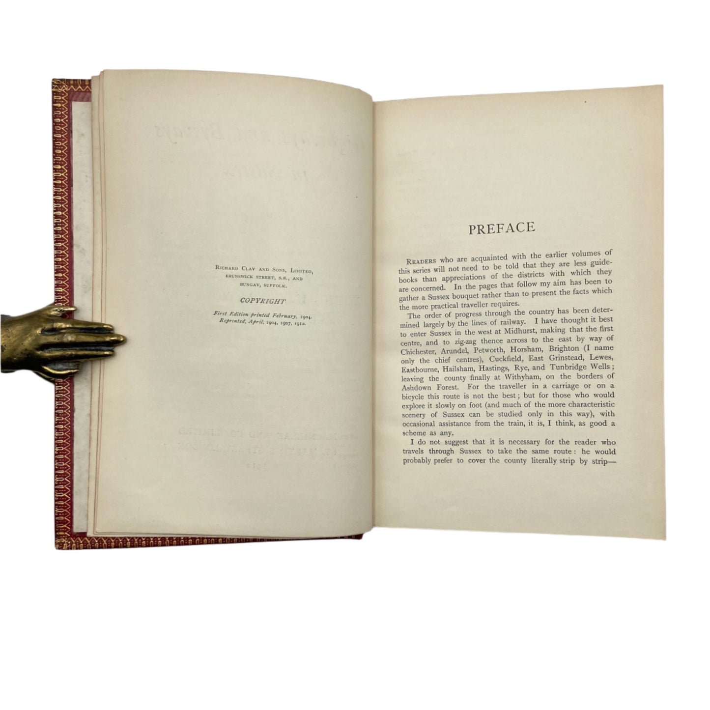 1912 "Highways and Byways in Sussex" Red Full Leather Prize Binding Book