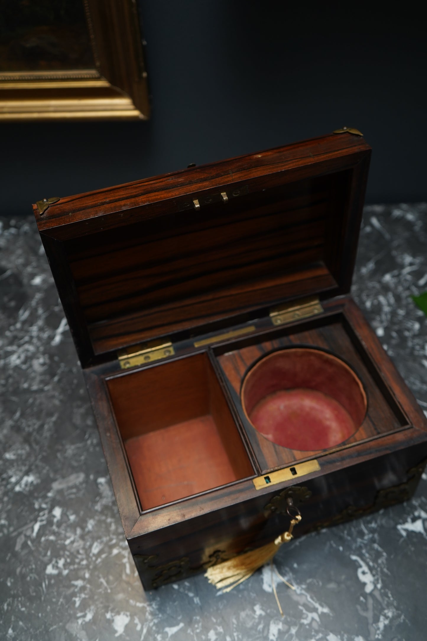 Antique Georgian Rosewood Domed Tea Caddy with Brass Mounts, Circa 1820-1830