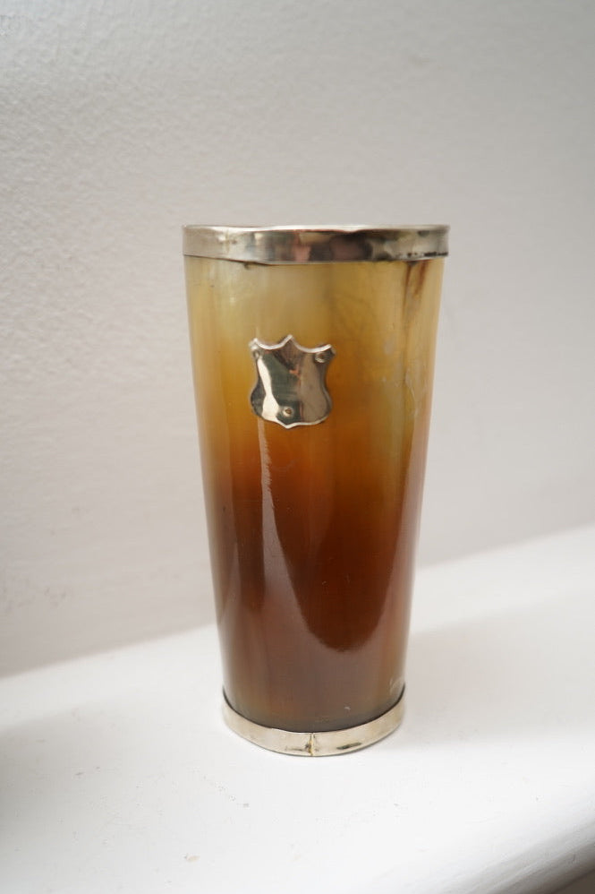 English Victorian Silver Mounted Steer Horn Cup with Shield, c. 1880–1910