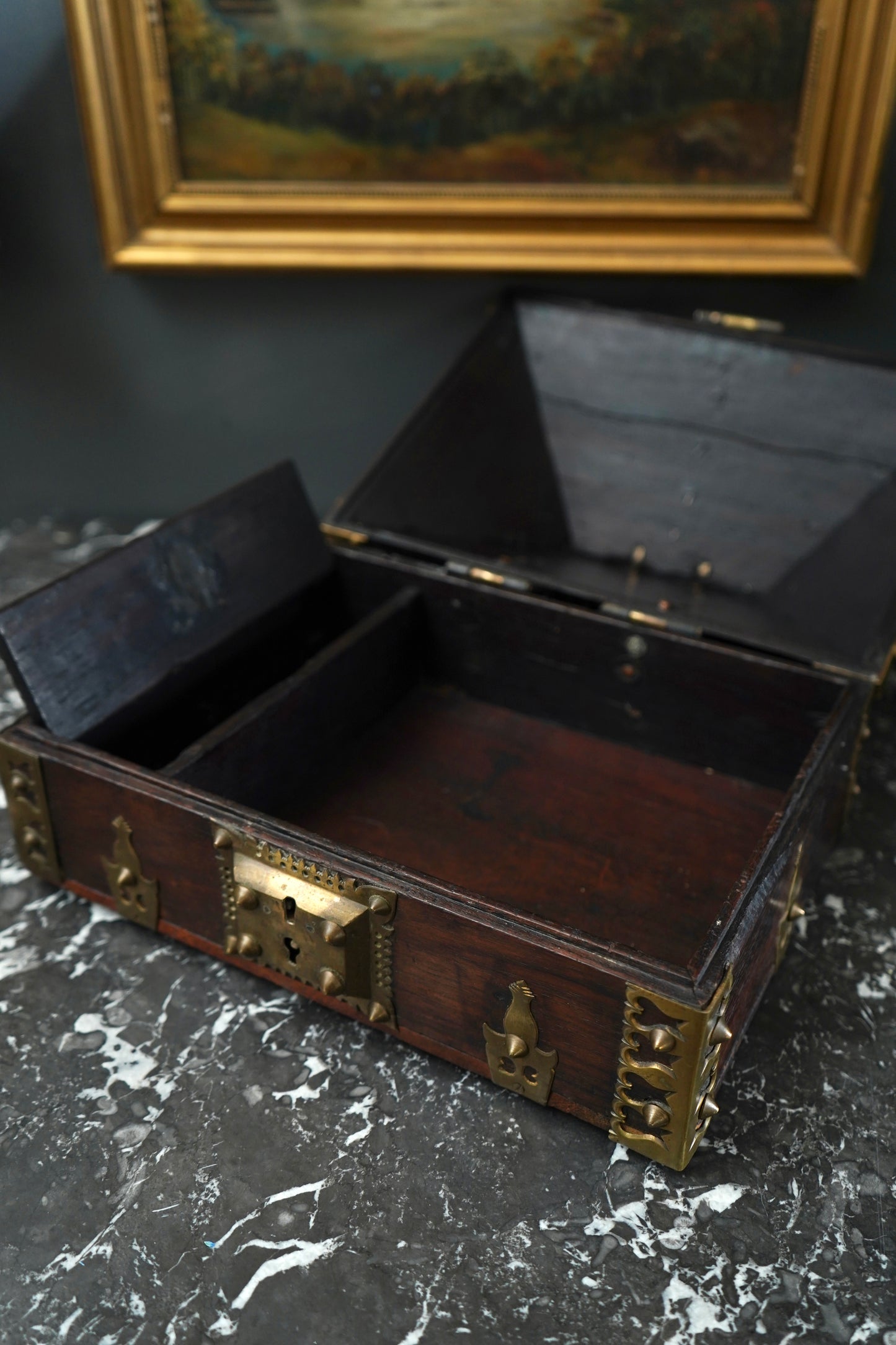Antique Anglo-Indian Brass Mounted Keepsake Box | 19th Century Rosewood Storage Chest
