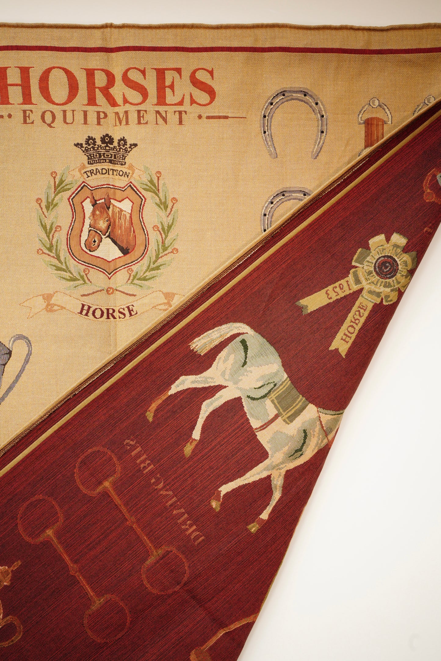 Large Equestrian Wall Tapestry – Horses Equipment Jacquard, European Made NEW