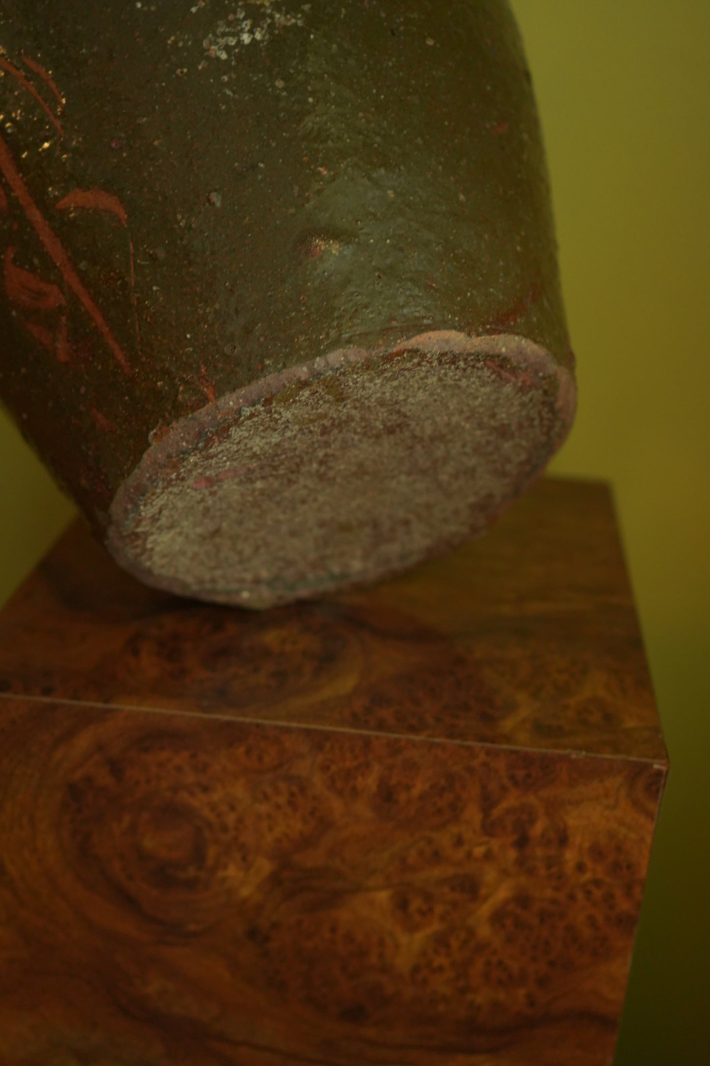 Vintage Chinese Stoneware Oil Jar with Ash Glaze, Rustic Pottery Vessel, 14.25 Inches