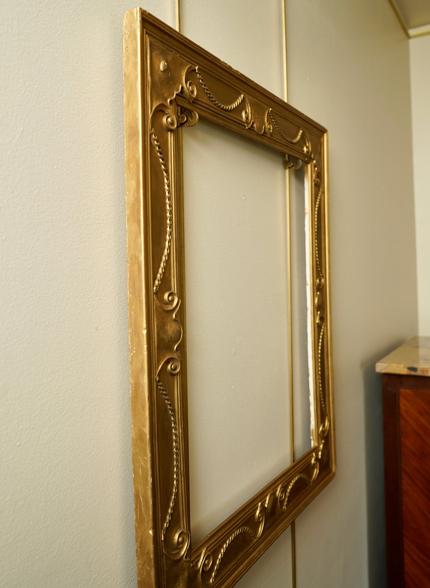 Antique Neoclassical Giltwood Frame with Rope & Cartouche Motifs, Late 19th Century