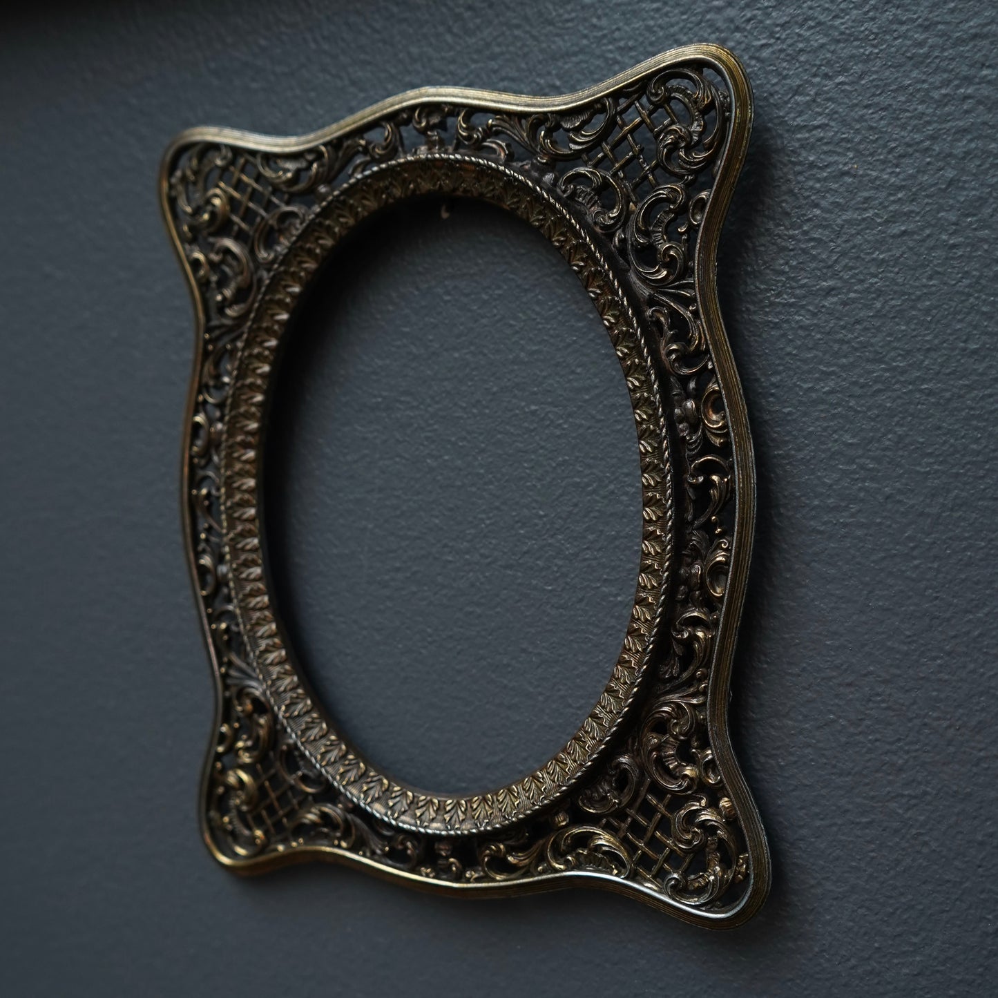 Vintage French Brass Picture Frame | Ornate Oval Openwork Photo Frame | Marked Mod. Dep. c.1930–1950