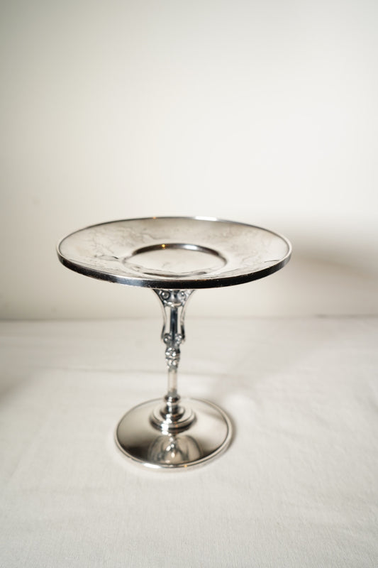 Antique Meriden Britannia Silverplate Aesthetic Movement Tazza with Etched Floral Dish