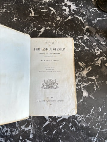 Antique French Prize Book with Blue and Gilt Embossed Binding | 1856 Histoire de Bertrand du Guesclin by Guyard de Berville