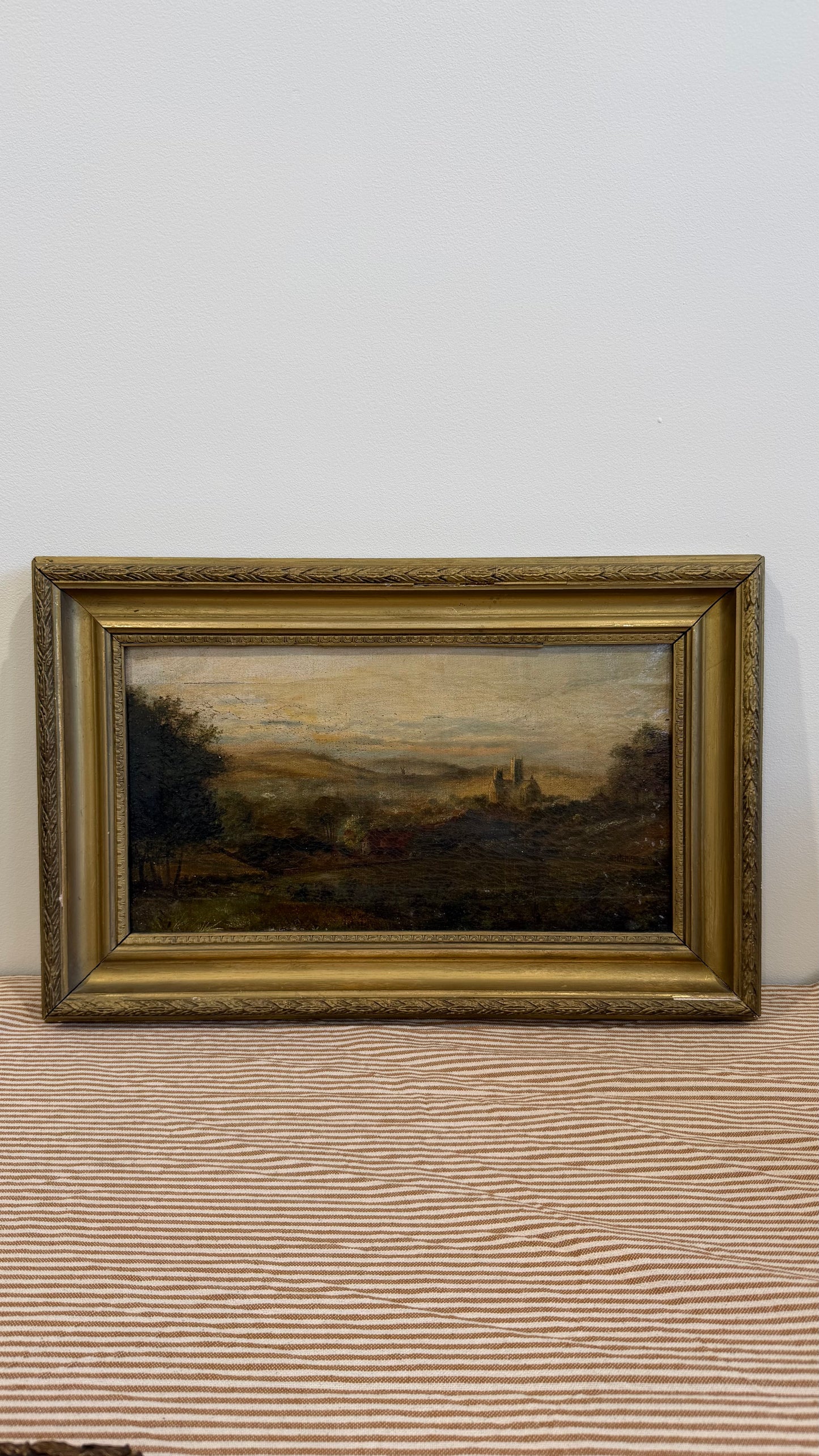 Antique English Oil Painting, Yorkshire Landscape with Ruins, Attributed to P. Carter, 19th Century