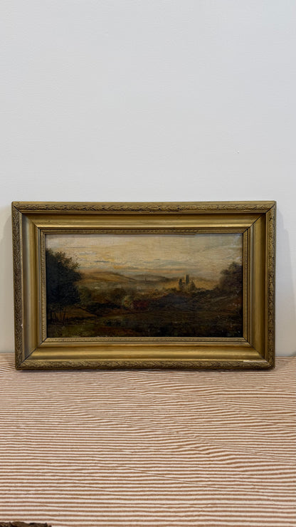 Antique English Oil Painting, Yorkshire Landscape with Ruins, Attributed to P. Carter, 19th Century