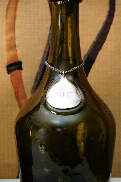 Antique Green Glass Gin and Brandy Decanters with Silver Plate Labels