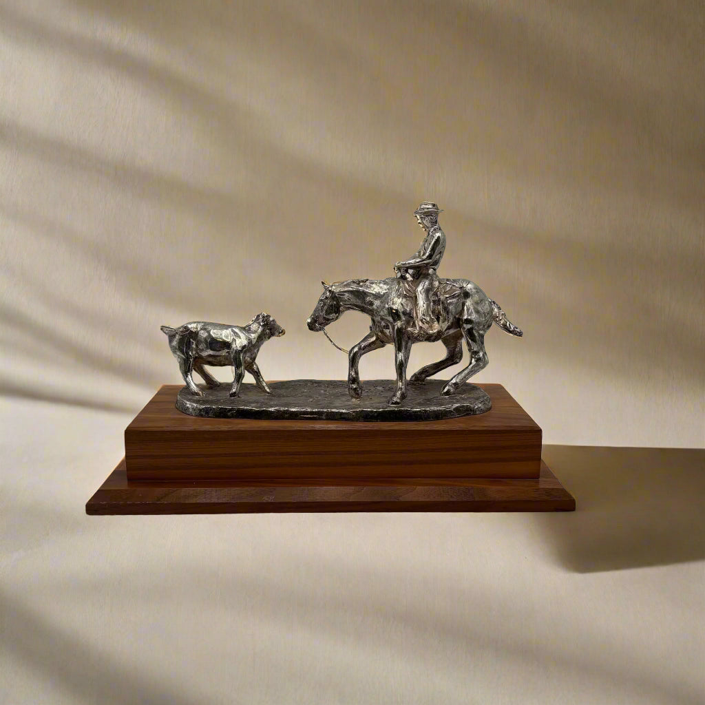 1975 National Cutting Horse Association Trophy – Western Equestrian Sculpture by Starlie