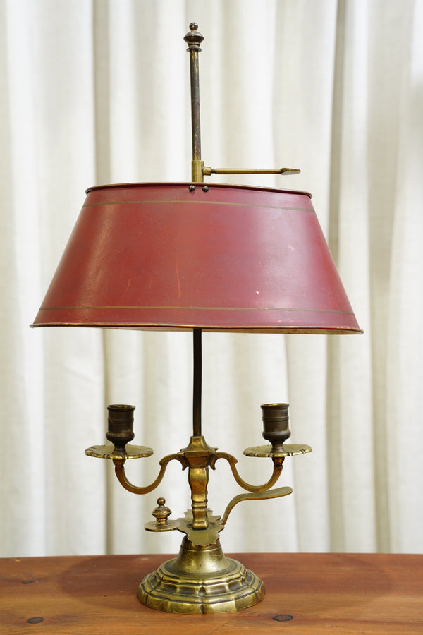 Vintage Louis XV Style Brass Bouillotte Lamp with Red Tole Shade secondary view