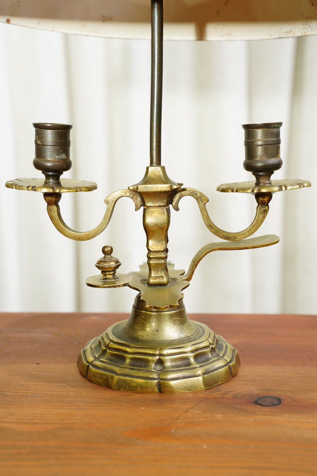 Vintage Louis XV Style Brass Bouillotte Lamp with Red Tole Shade