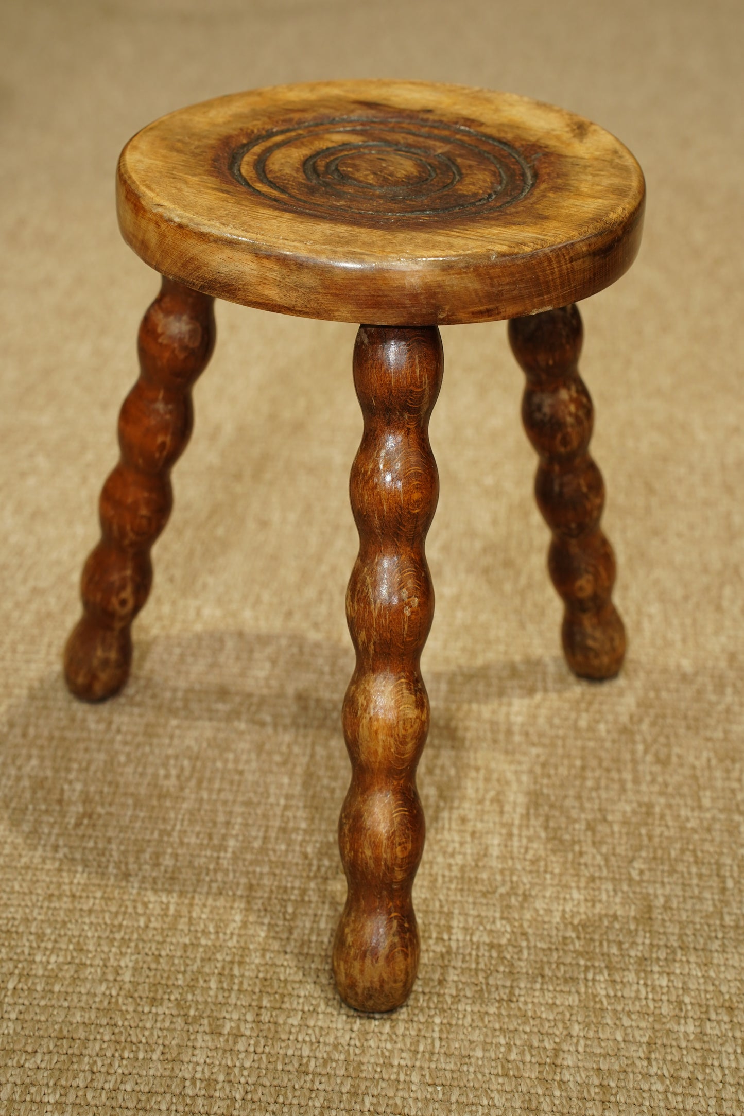 Vintage English Bobbin Leg Tripod Stool