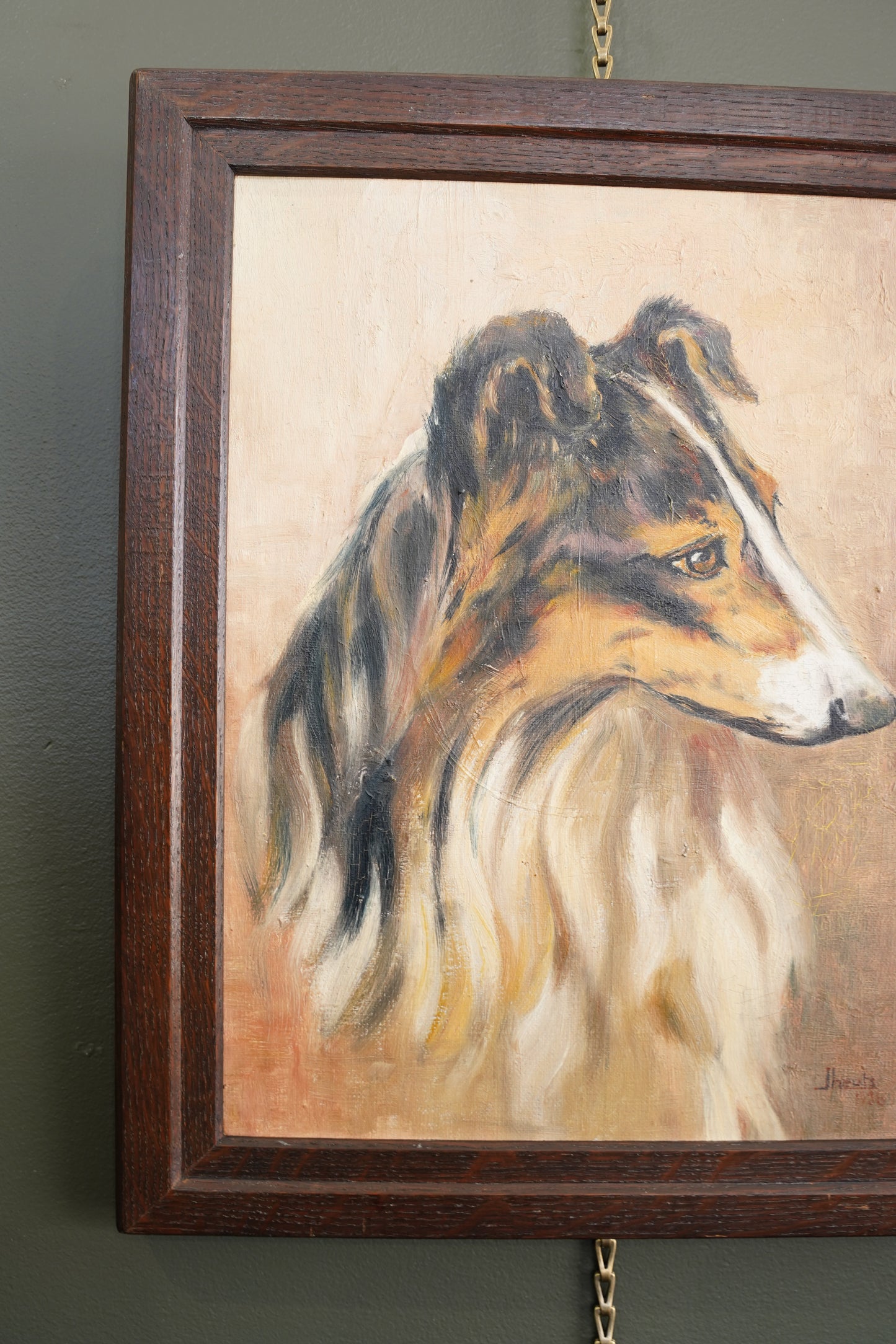 Vintage Signed Collie Dog Oil Painting, Dated 1936