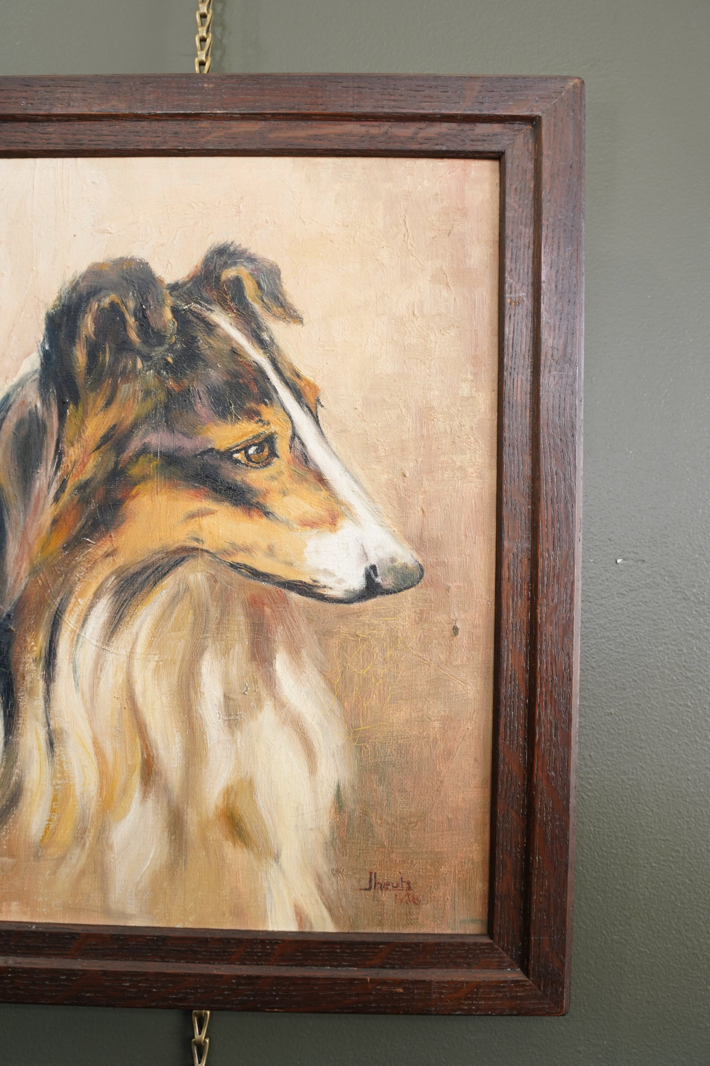 Vintage Signed Collie Dog Oil Painting, Dated 1936