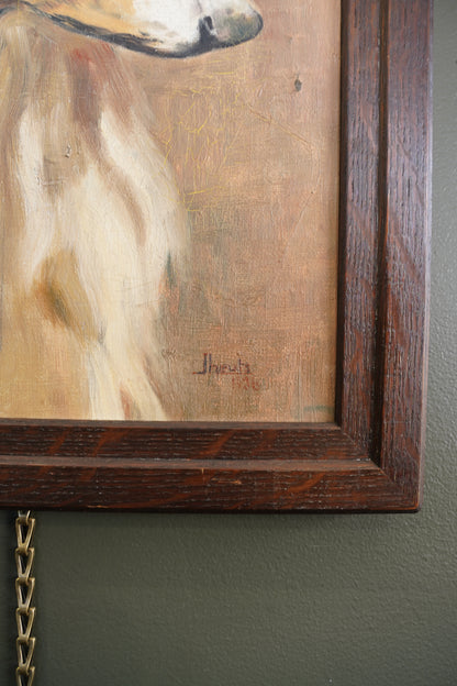 Vintage Signed Collie Dog Oil Painting, Dated 1936
