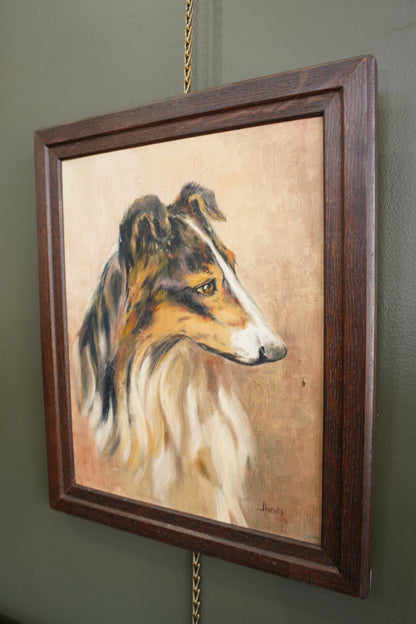 Vintage Signed Collie Dog Oil Painting, Dated 1936