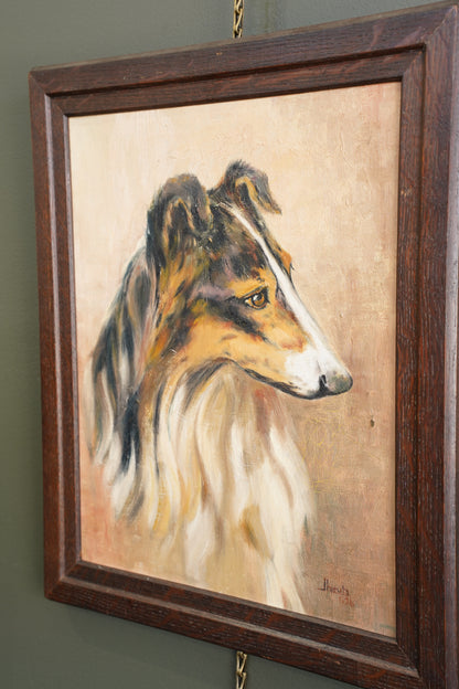 Vintage Signed Collie Dog Oil Painting, Dated 1936