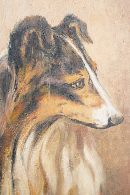 Vintage Signed Collie Dog Oil Painting, Dated 1936