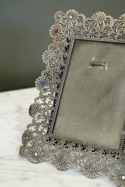 Vintage French Filigree Style Silver Tone Picture Frame