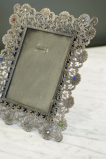 Vintage French Filigree Style Silver Tone Picture Frame