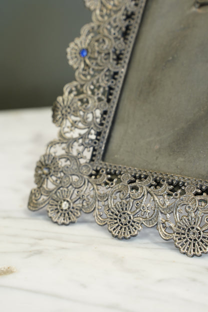 Vintage French Filigree Style Silver Tone Picture Frame