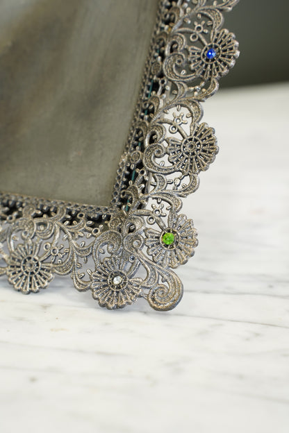 Vintage French Filigree Style Silver Tone Picture Frame