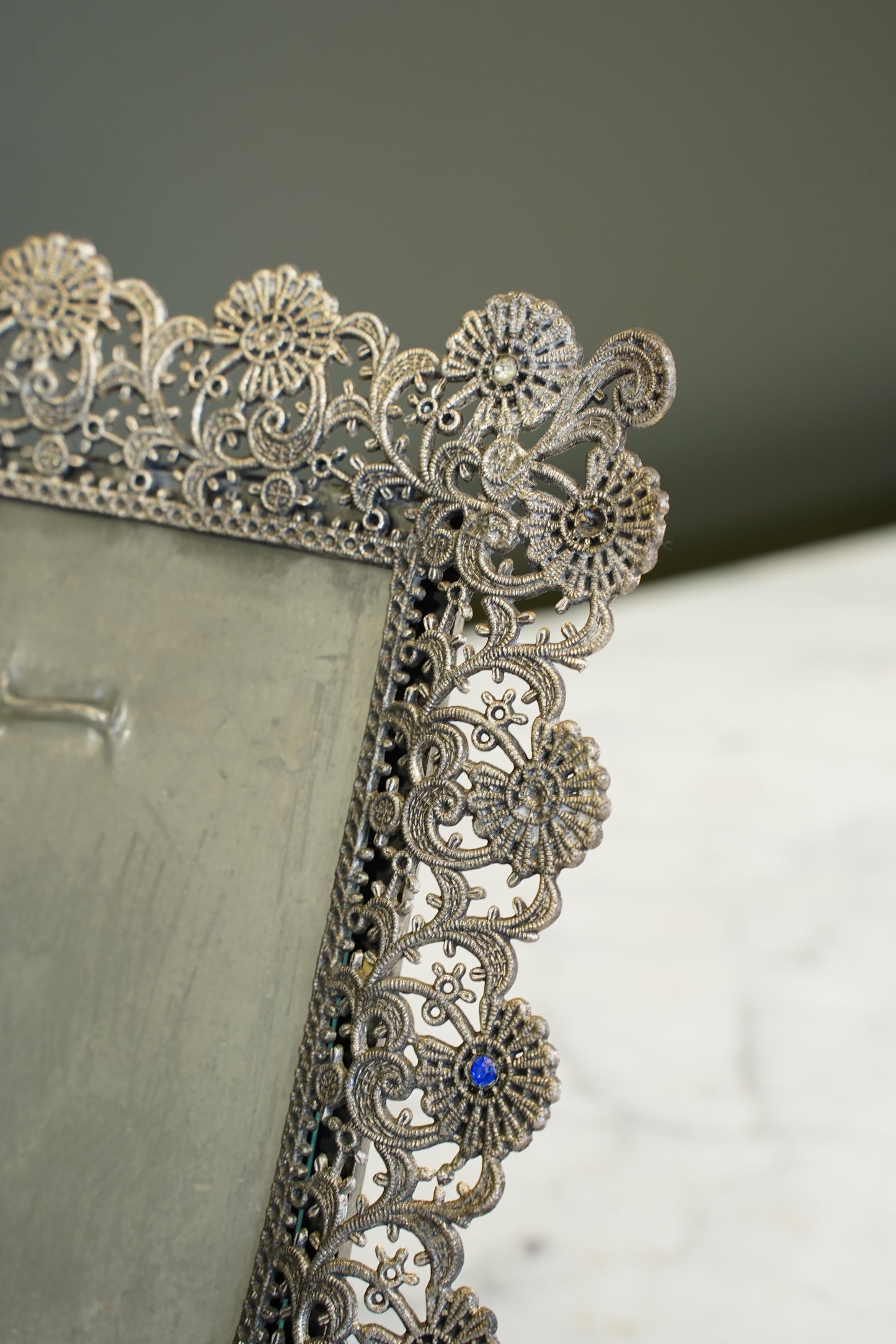 Vintage French Filigree Style Silver Tone Picture Frame