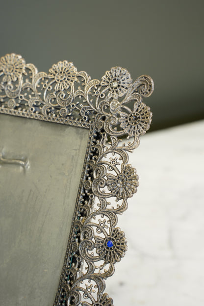 Vintage French Filigree Style Silver Tone Picture Frame