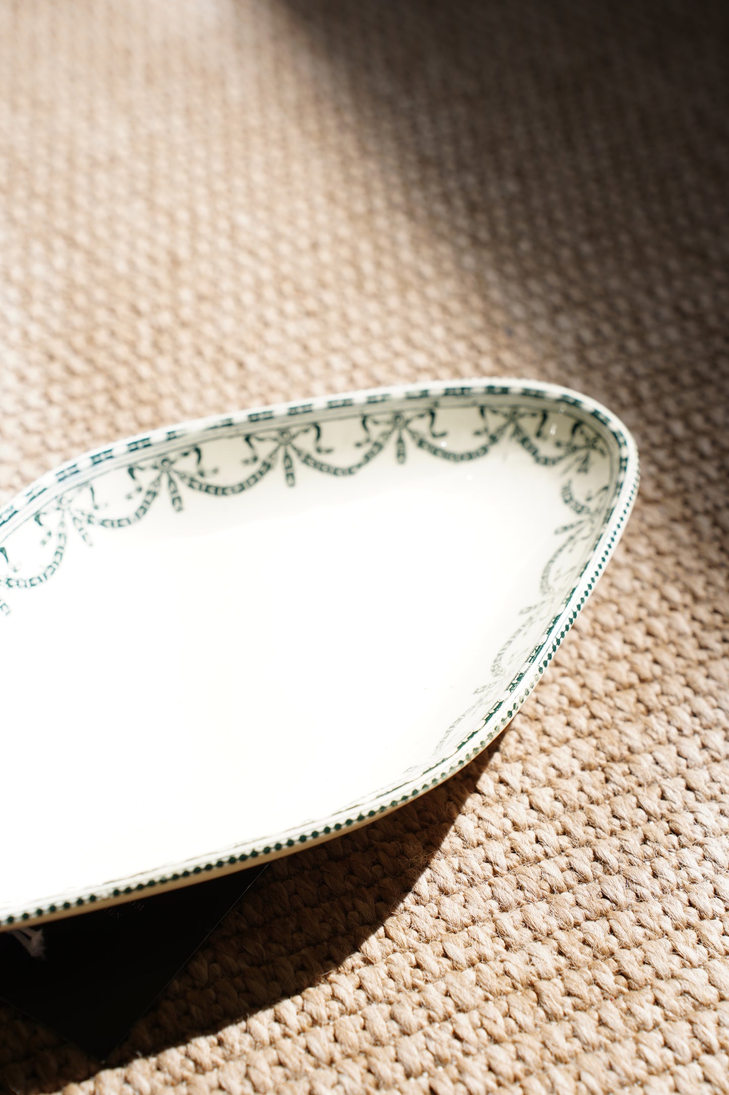 Antique Louis XVI Style French Ravier Dish, Green Transferware